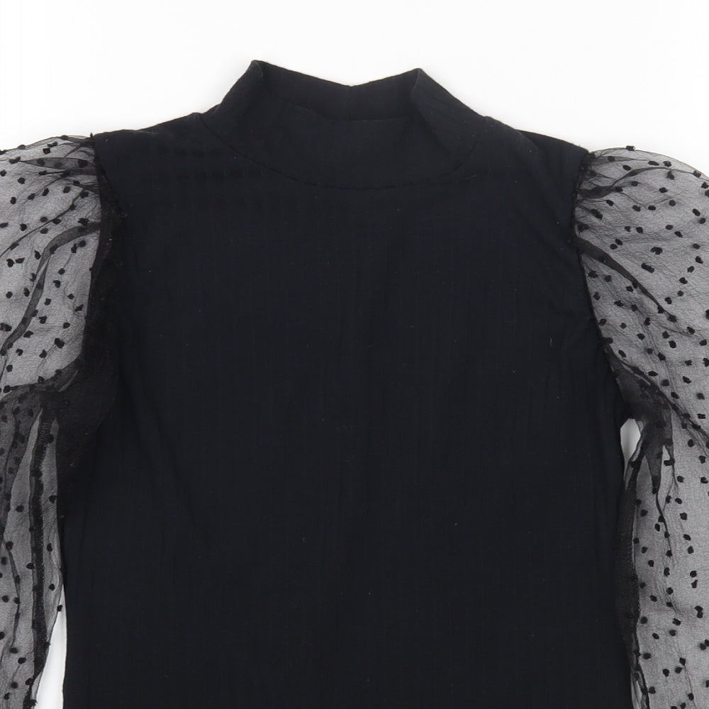 Quiz Womens Black Polyester Basic T-Shirt Size 8 High Neck - Mesh Sleeves
