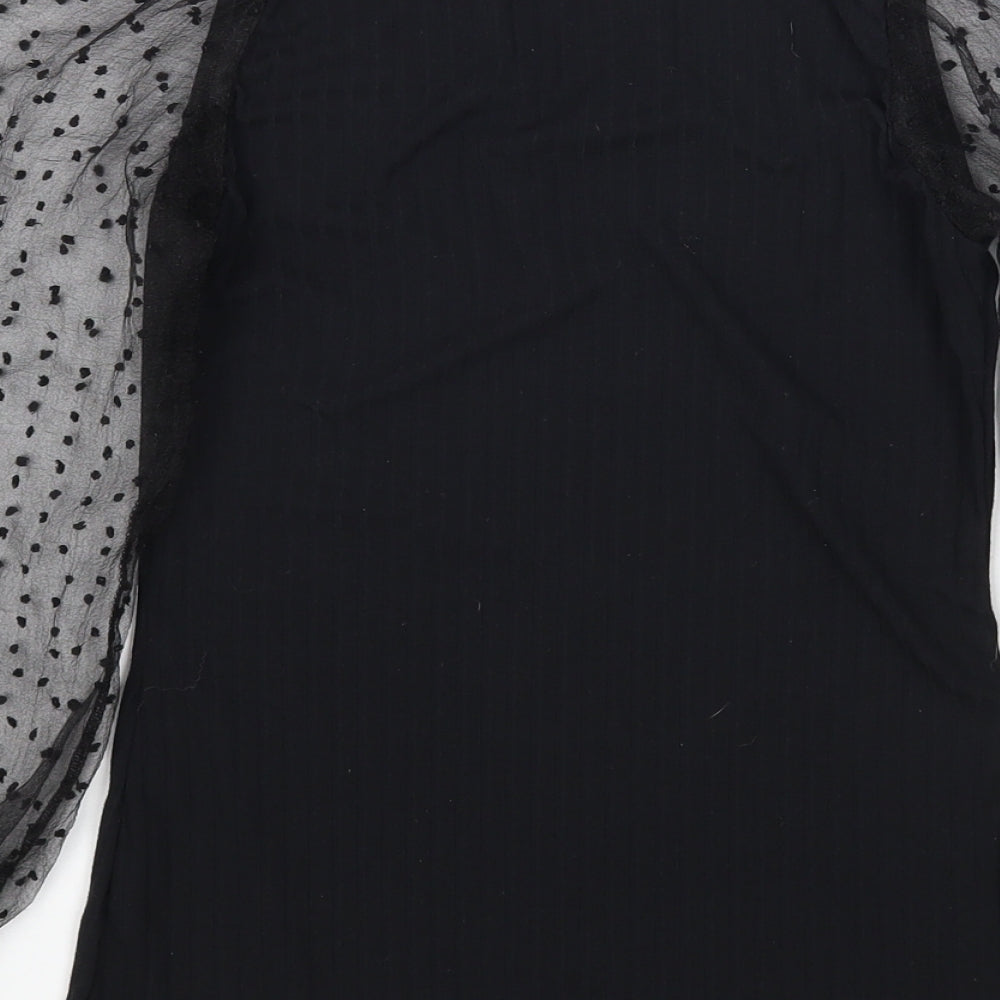 Quiz Womens Black Polyester Basic T-Shirt Size 8 High Neck - Mesh Sleeves