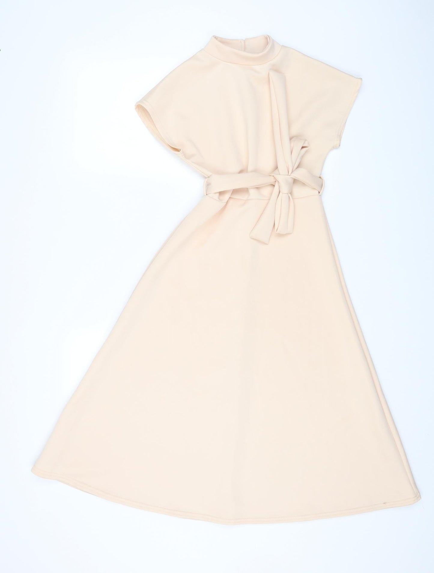 Boohoo Womens Beige Polyester Fit & Flare Size 8 High Neck Button