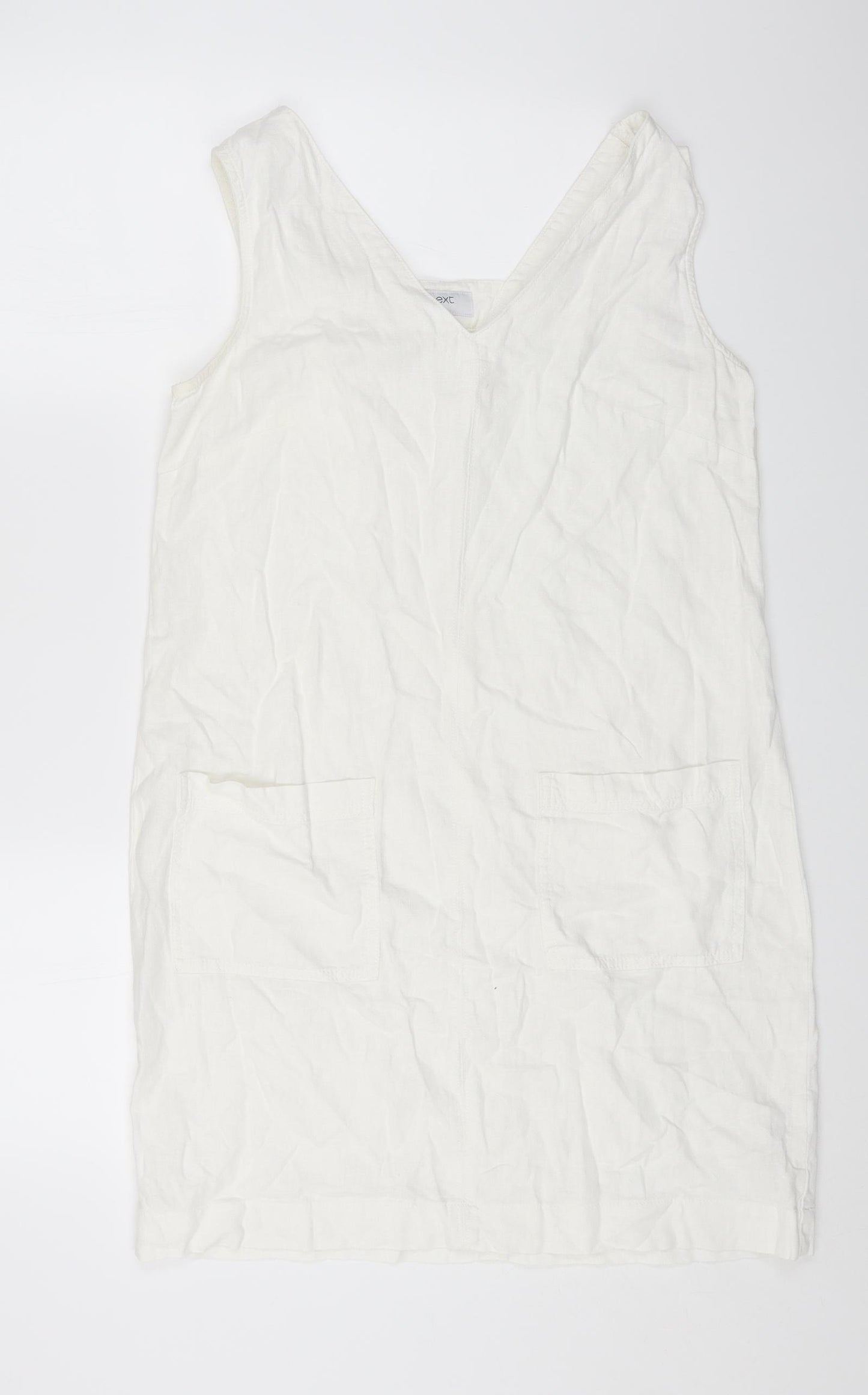 NEXT Womens White Linen Shift Size 10 V-Neck Pullover