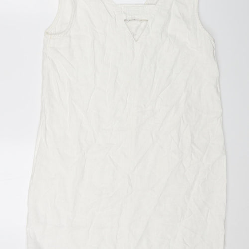 NEXT Womens White Linen Shift Size 10 V-Neck Pullover