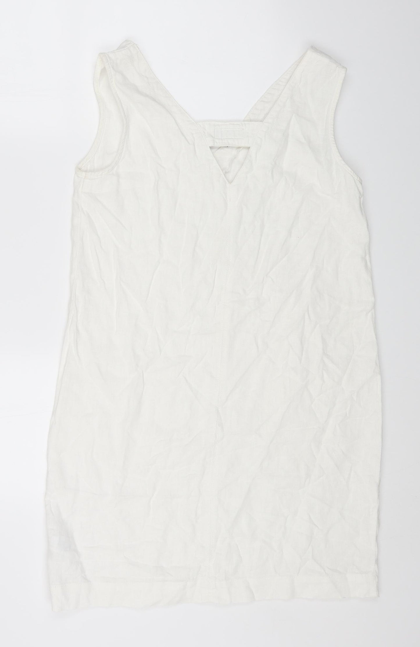 NEXT Womens White Linen Shift Size 10 V-Neck Pullover