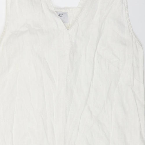 NEXT Womens White Linen Shift Size 10 V-Neck Pullover