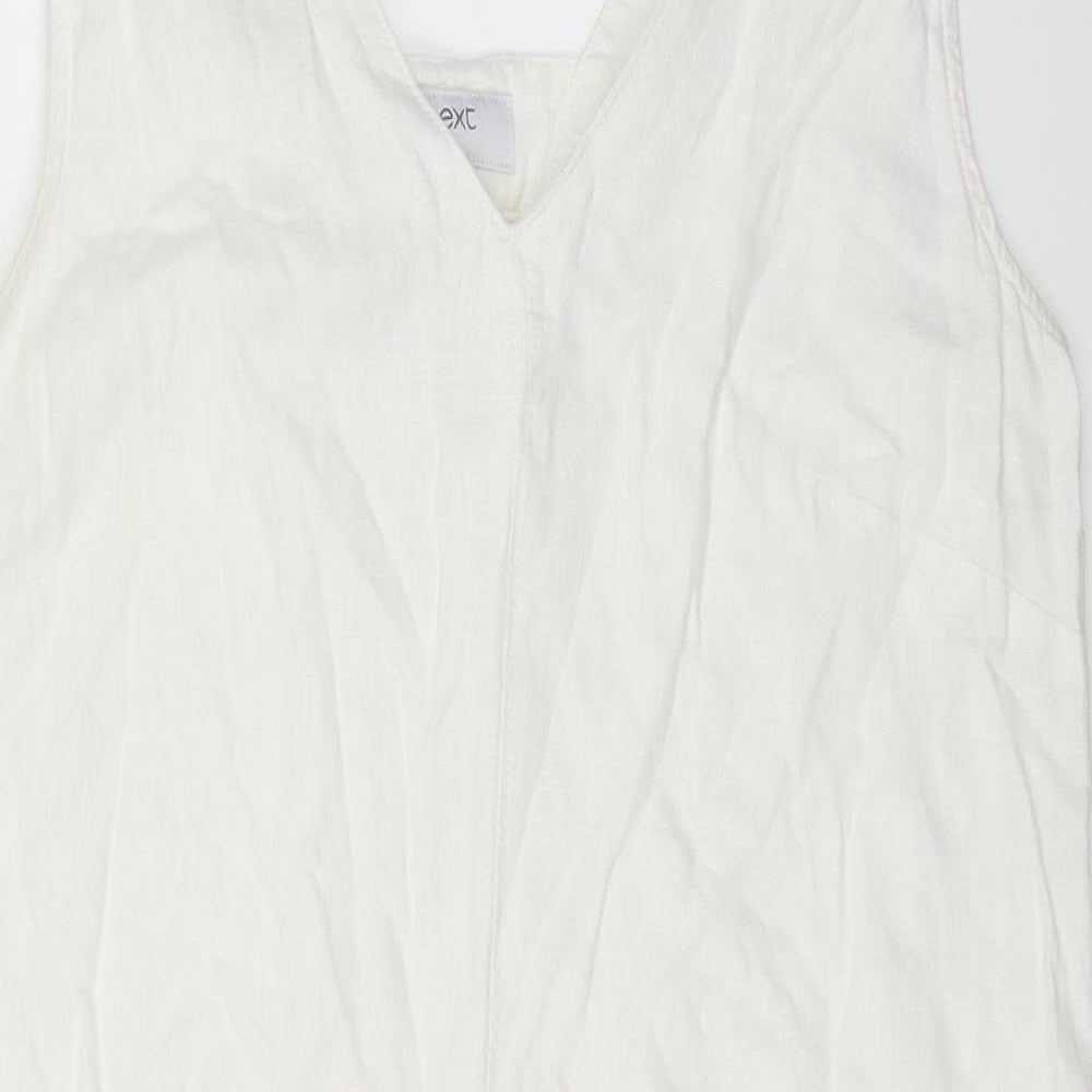 NEXT Womens White Linen Shift Size 10 V-Neck Pullover