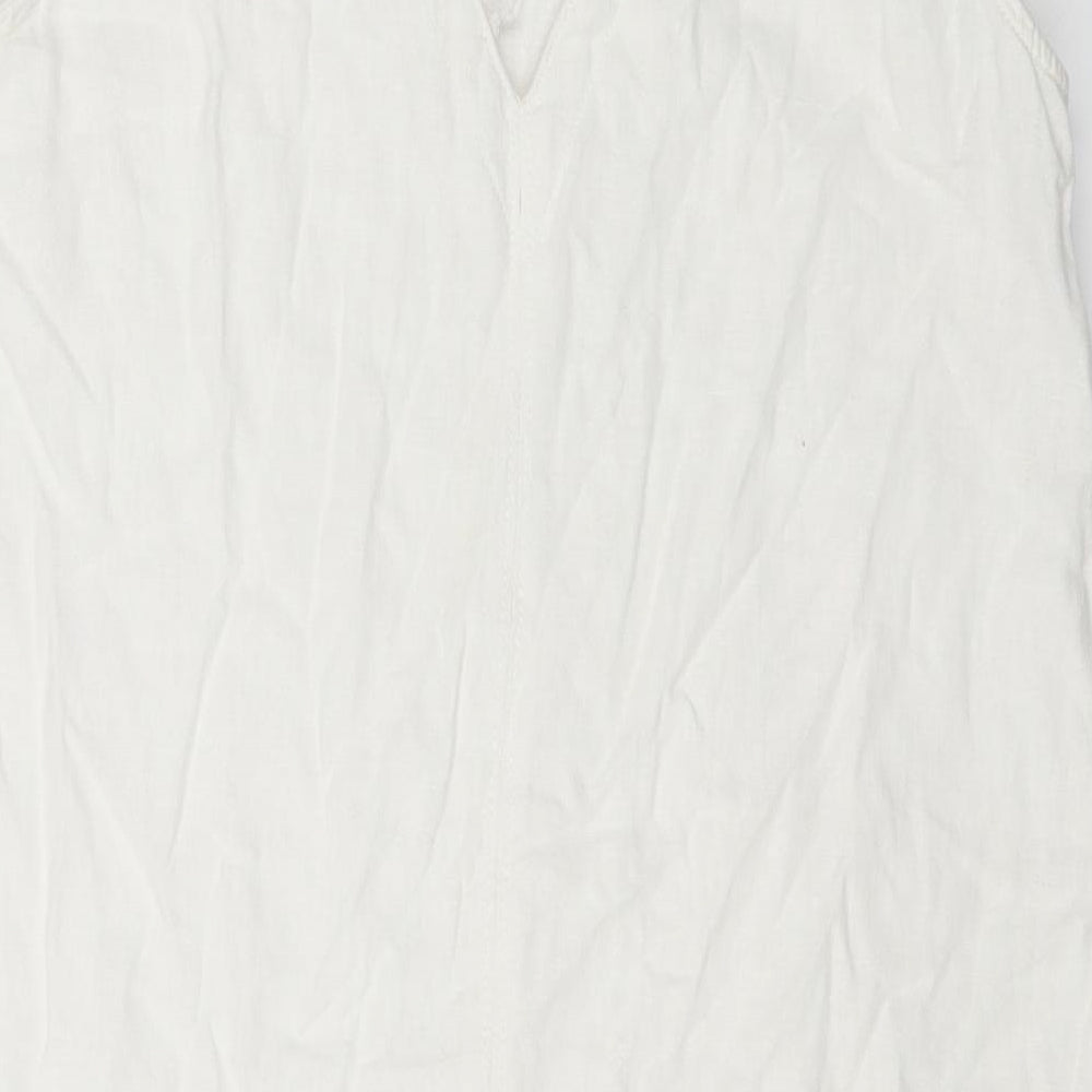 NEXT Womens White Linen Shift Size 10 V-Neck Pullover