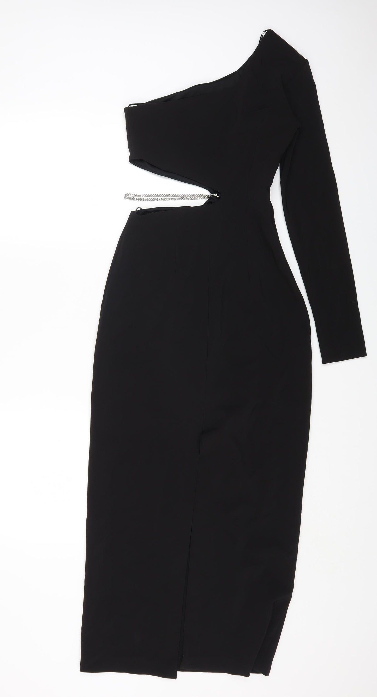 Zara Womens Black Polyester Bodycon Size XS One Shoulder Zip