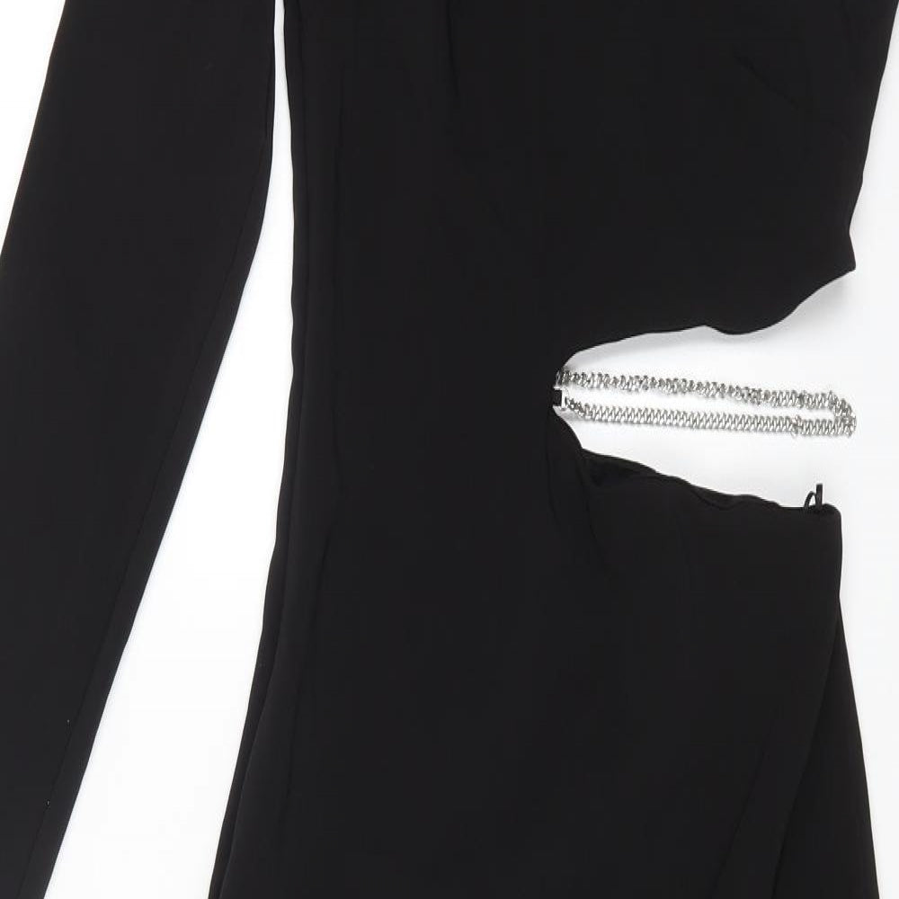Zara Womens Black Polyester Bodycon Size XS One Shoulder Zip