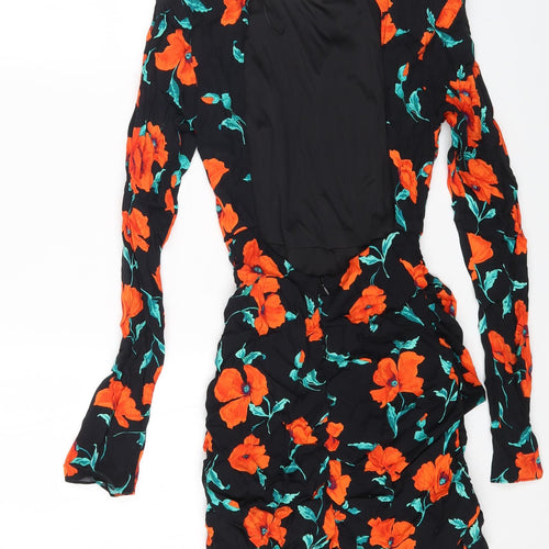 Zara Womens Black Floral Viscose Bodycon Size XS Round Neck Snap
