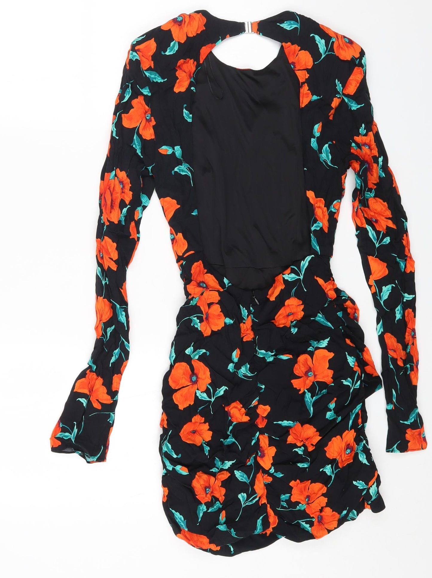 Zara Womens Black Floral Viscose Bodycon Size XS Round Neck Snap