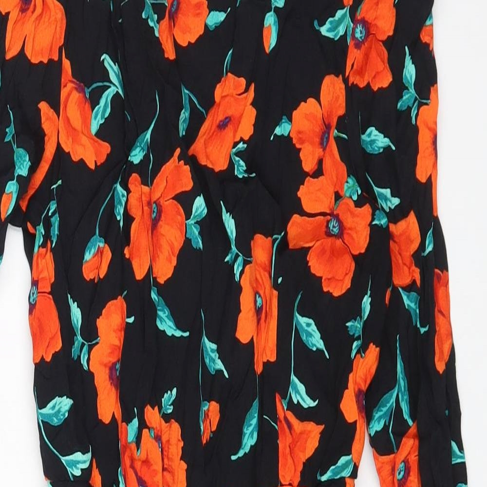 Zara Womens Black Floral Viscose Bodycon Size XS Round Neck Snap