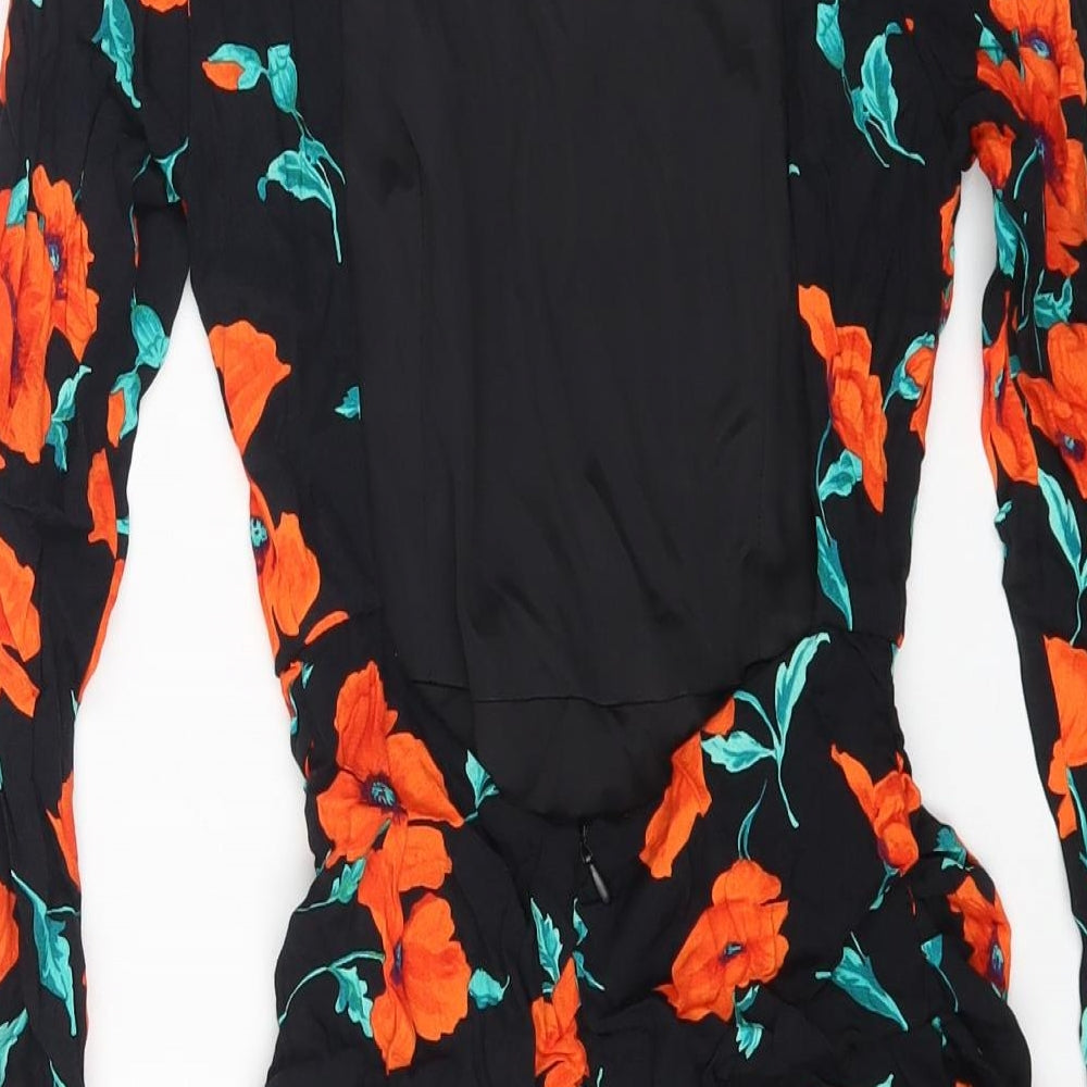 Zara Womens Black Floral Viscose Bodycon Size XS Round Neck Snap