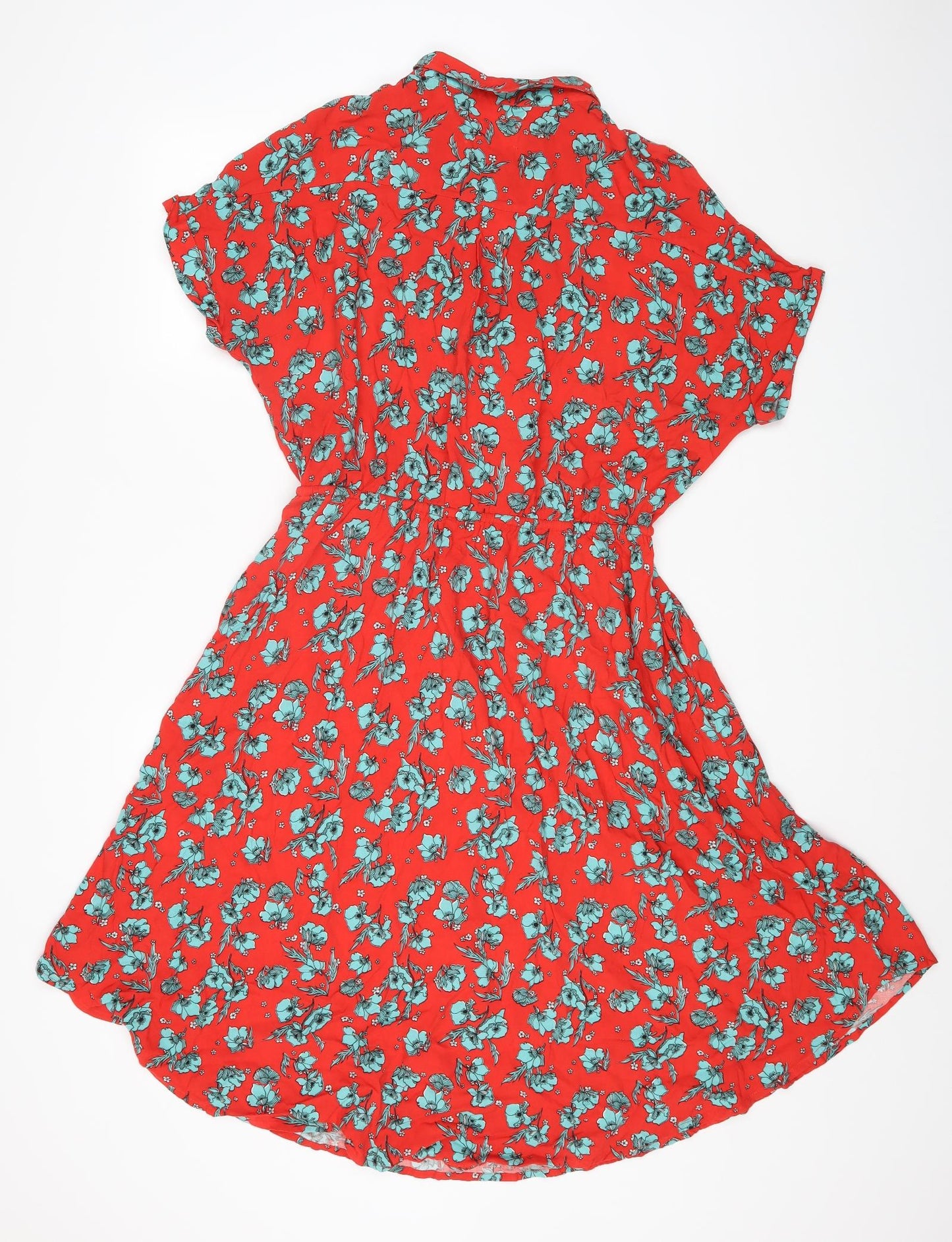 Hush Womens Red Floral Viscose Fit & Flare Size 16 Collared Button