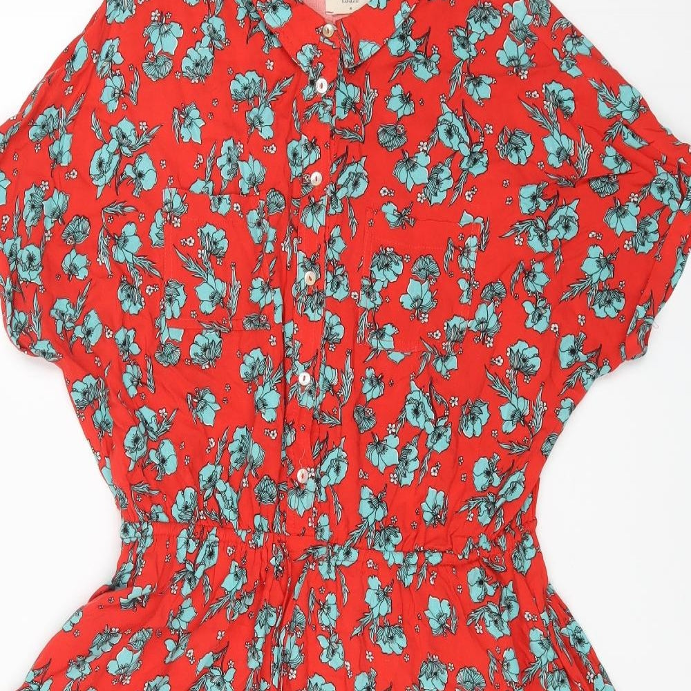 Hush Womens Red Floral Viscose Fit & Flare Size 16 Collared Button