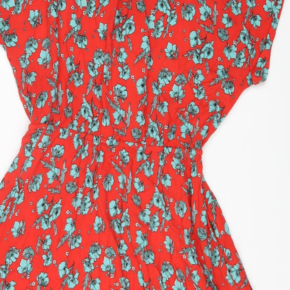 Hush Womens Red Floral Viscose Fit & Flare Size 16 Collared Button