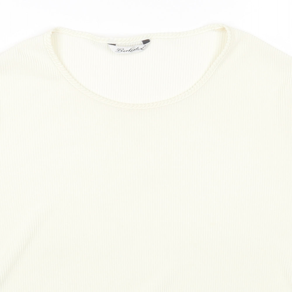 Berkertex Womens Ivory Polyester Basic T-Shirt Size 18 Round Neck