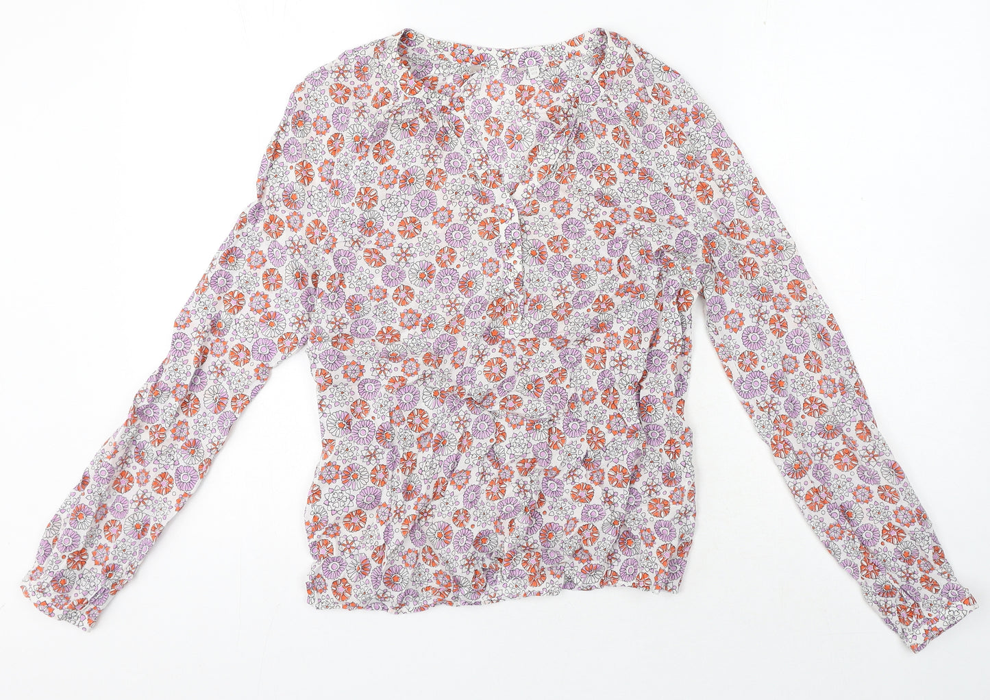 Preworn Womens Multicoloured Floral Viscose Basic Button-Up Size 12 V-Neck