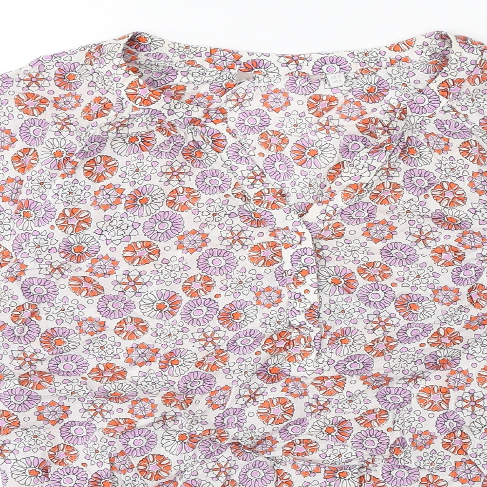 Preworn Womens Multicoloured Floral Viscose Basic Button-Up Size 12 V-Neck