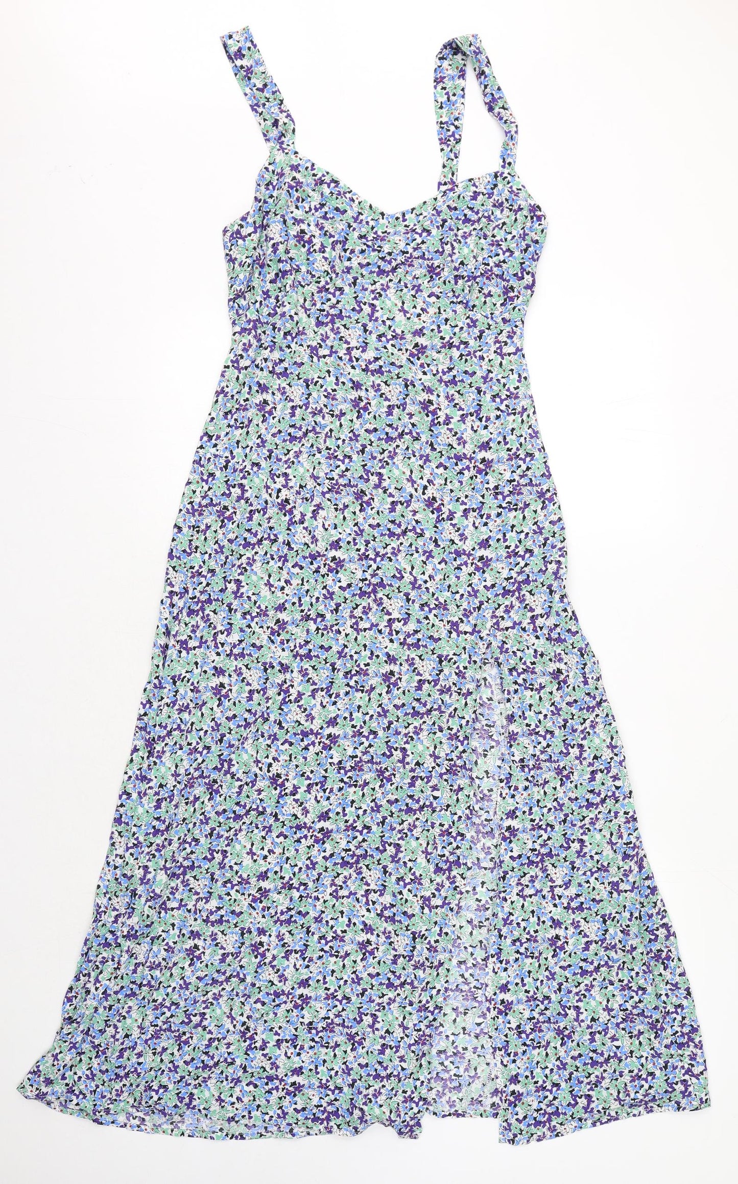 Zara Womens Multicoloured Floral Viscose A-Line Size S Sweetheart Zip