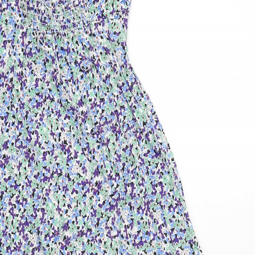 Zara Womens Multicoloured Floral Viscose A-Line Size S Sweetheart Zip