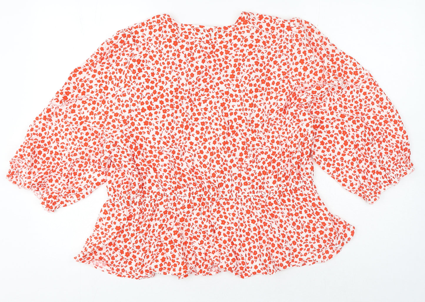 Marks and Spencer Womens Red Floral Viscose Basic Blouse Size 20 Crew Neck