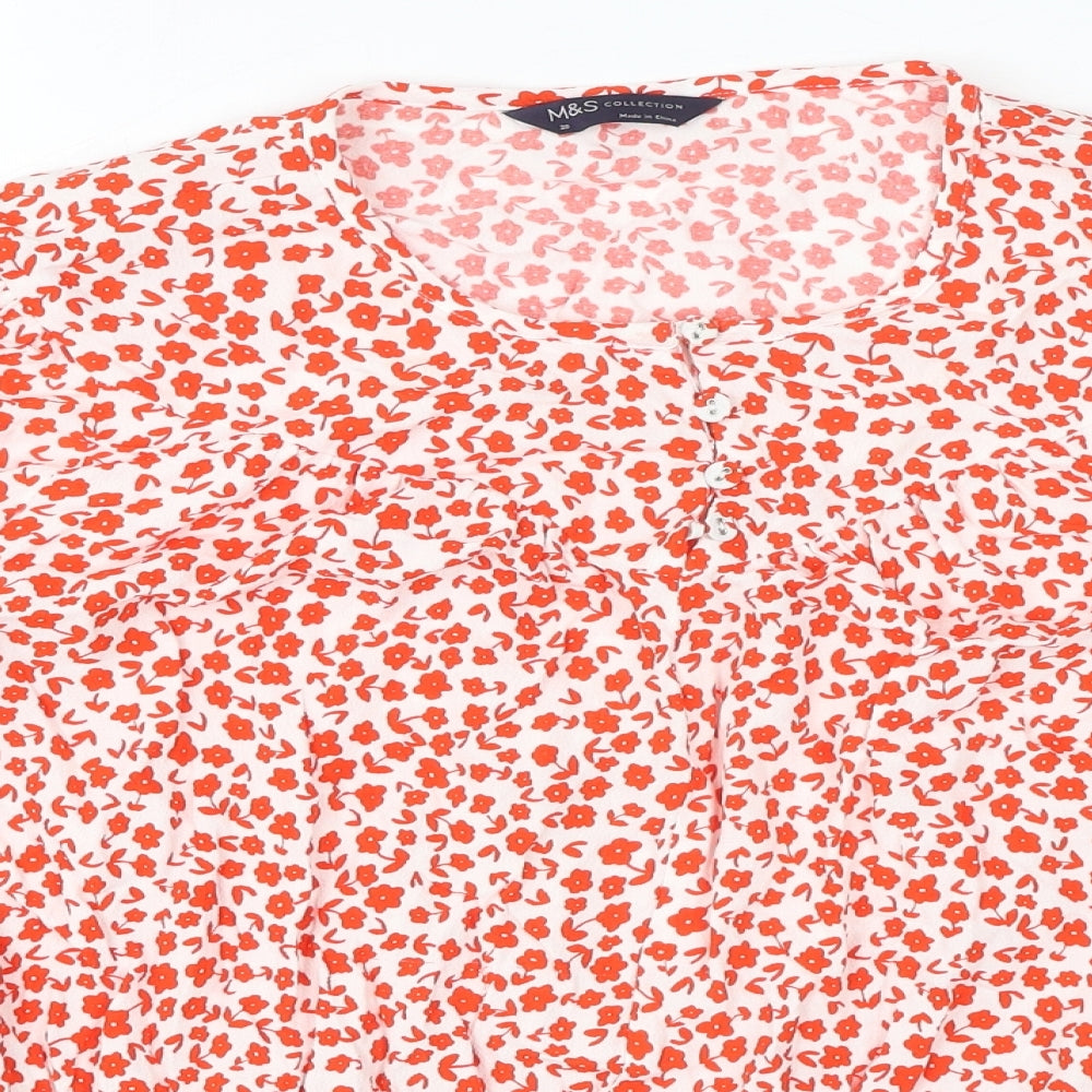 Marks and Spencer Womens Red Floral Viscose Basic Blouse Size 20 Crew Neck