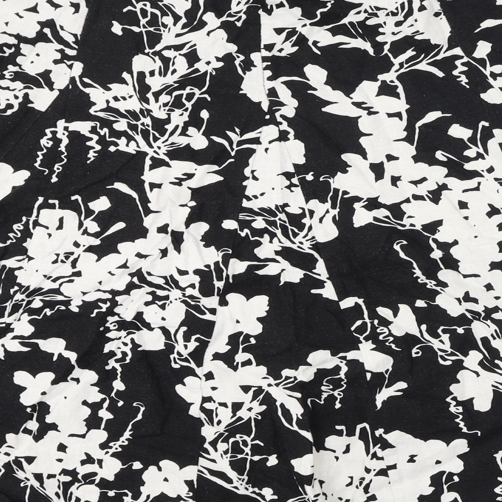 Marks and Spencer Womens Black Floral Linen Flare Skirt Size 18 Zip