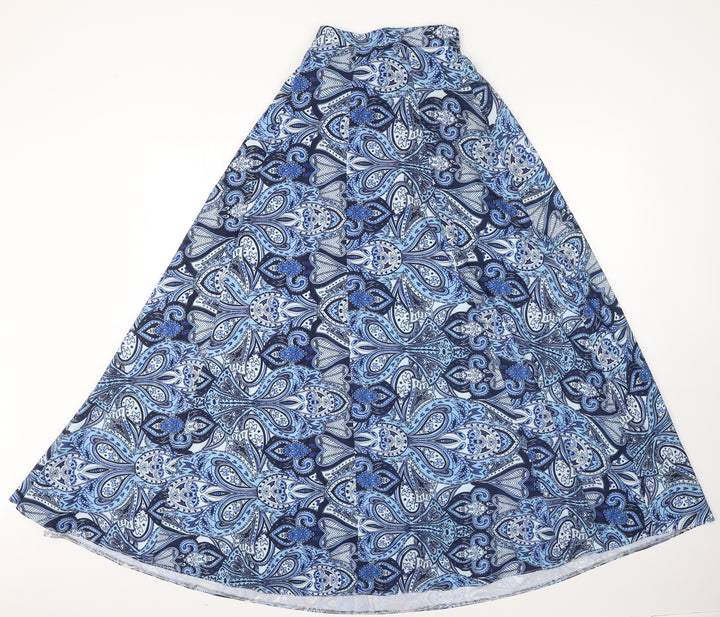 Select Womens Blue Geometric Polyester Flare Skirt Size 8 Tie