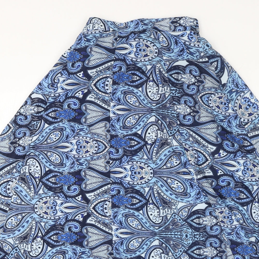 Select Womens Blue Geometric Polyester Flare Skirt Size 8 Tie