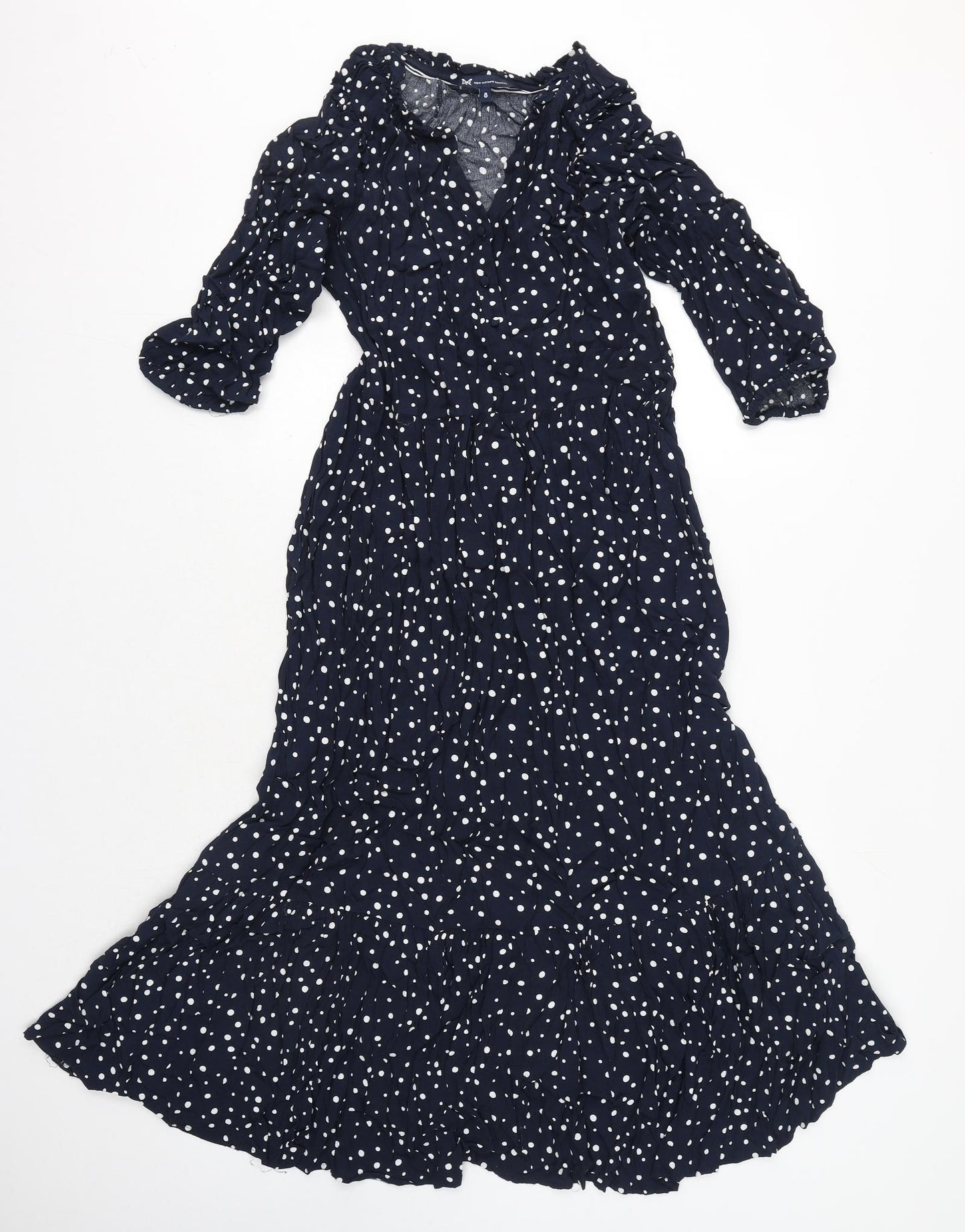 Crew Clothing Womens Blue Polka Dot Viscose A-Line Size 8 V-Neck Button - Navy