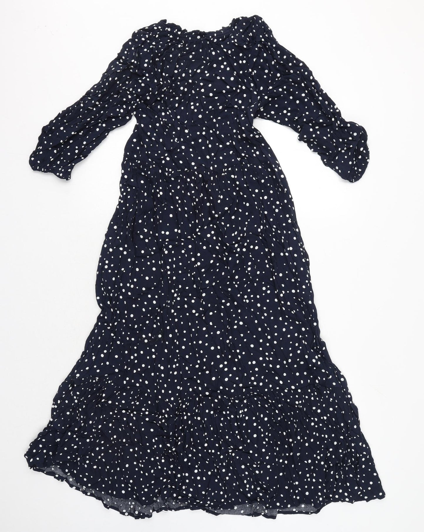 Crew Clothing Womens Blue Polka Dot Viscose A-Line Size 8 V-Neck Button - Navy