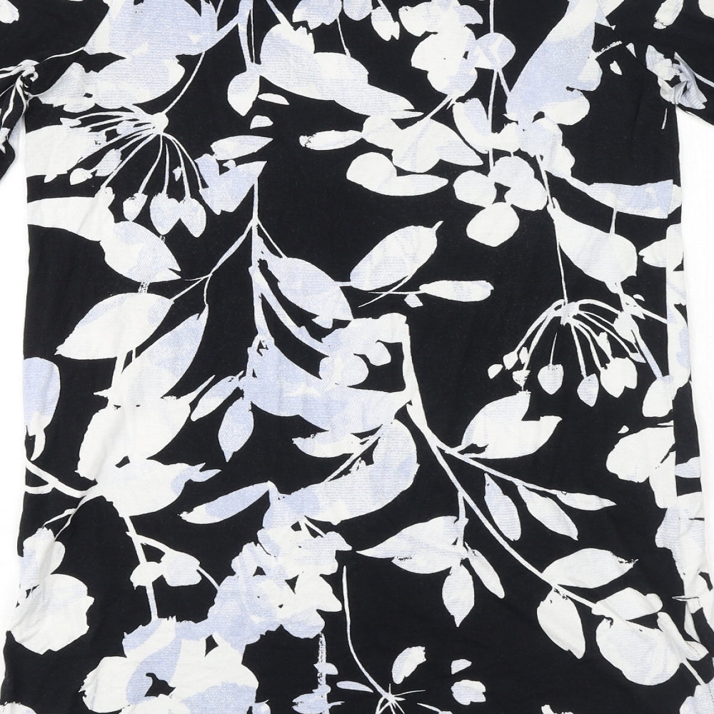 Marks and Spencer Womens Black Floral Viscose Basic T-Shirt Size 10 V-Neck - Flare sleeve