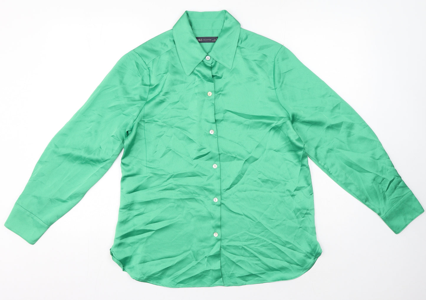 Marks and Spencer Womens Green Polyester Basic Blouse Size 12 Collared
