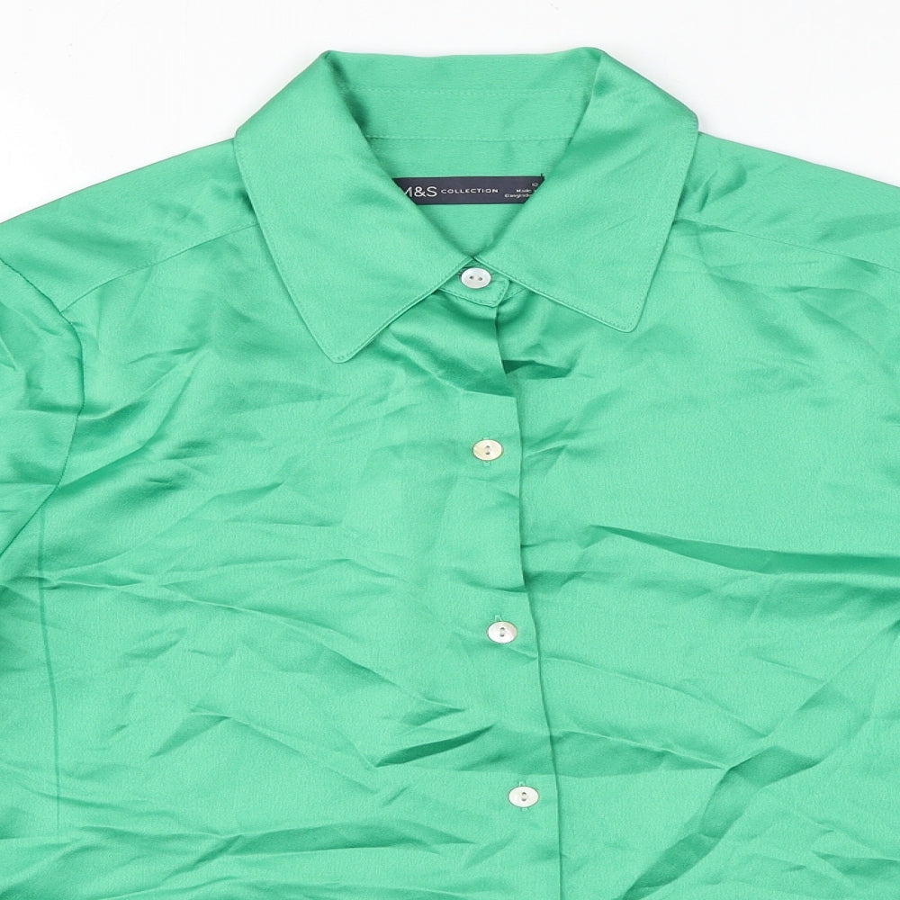Marks and Spencer Womens Green Polyester Basic Blouse Size 12 Collared
