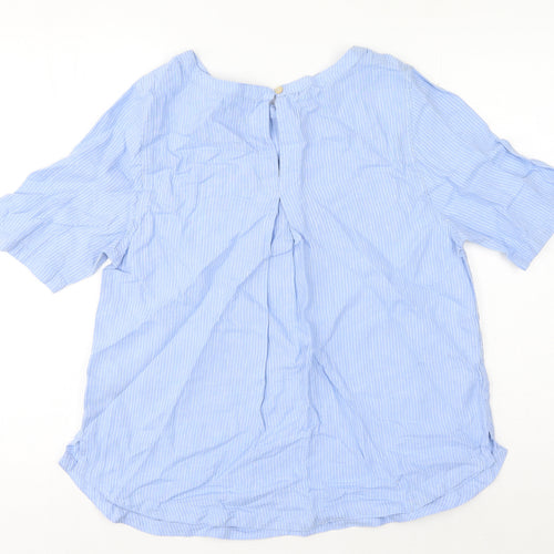 Marks and Spencer Womens Blue Striped Linen Basic Blouse Size 14 Round Neck