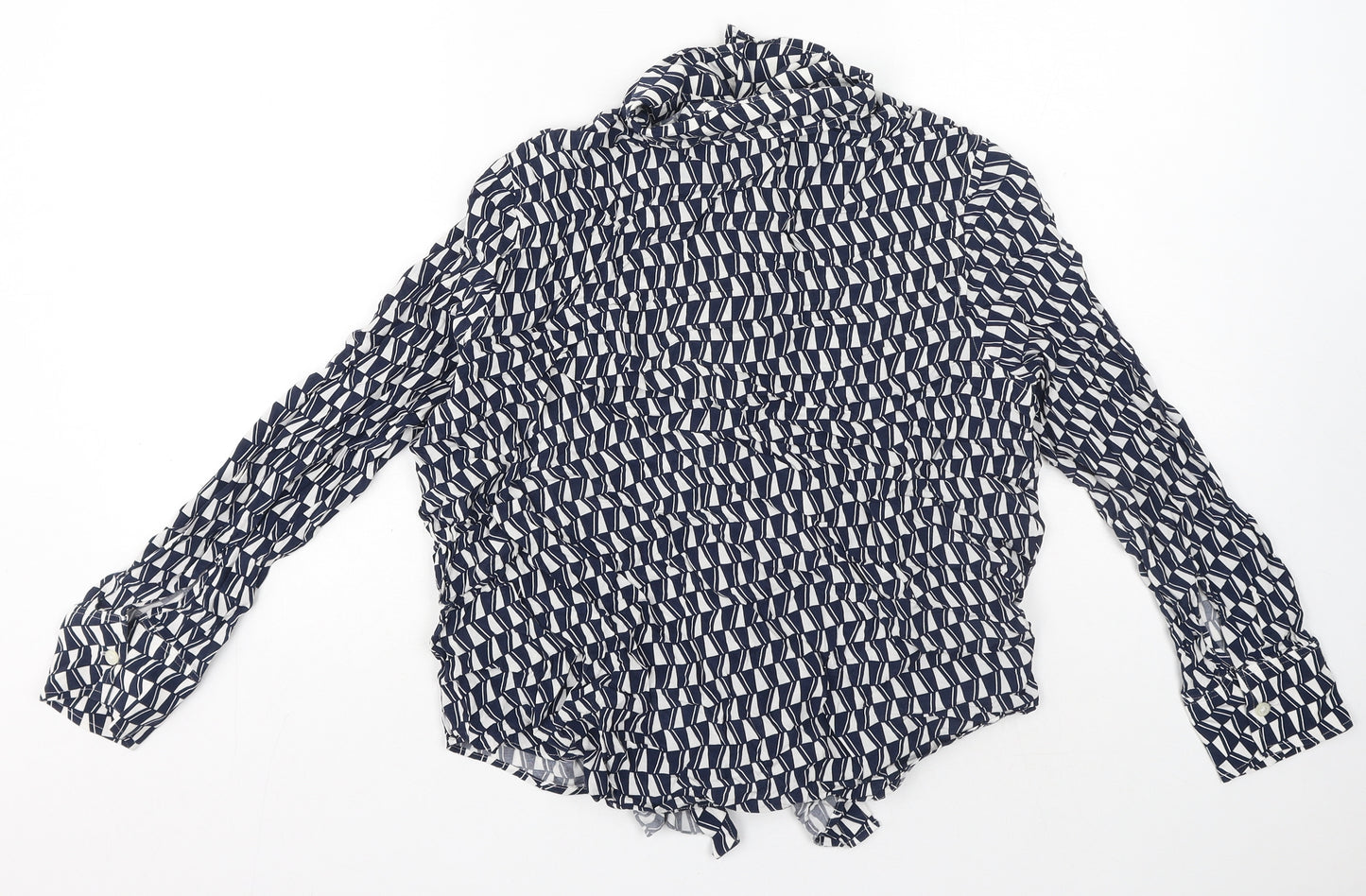 Autograph Womens Blue Geometric Cupro Basic Button-Up Size 14 Collared