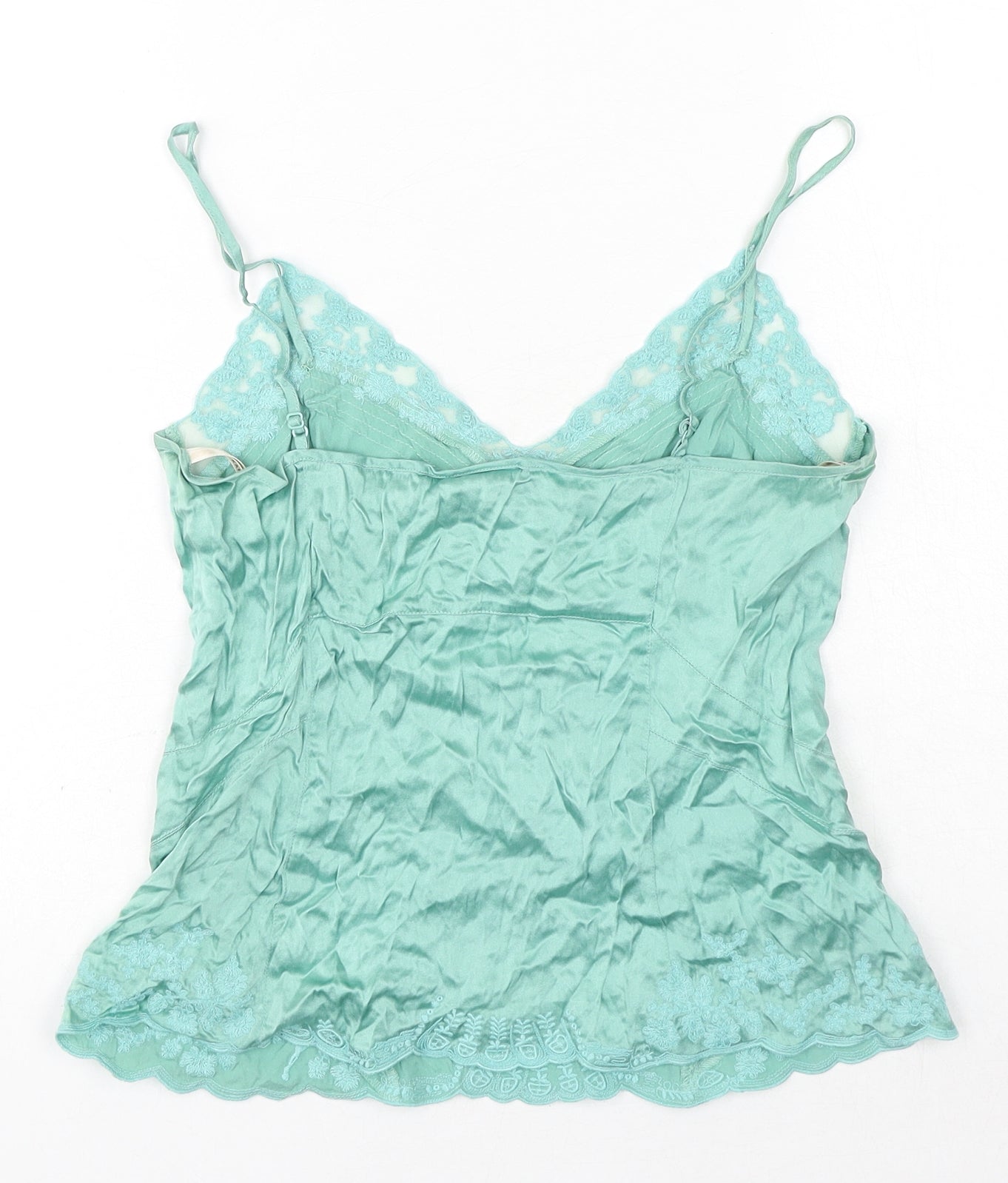 Karen Millen Womens Green Silk Camisole Tank Size 10 Sweetheart - Floral Embroidery