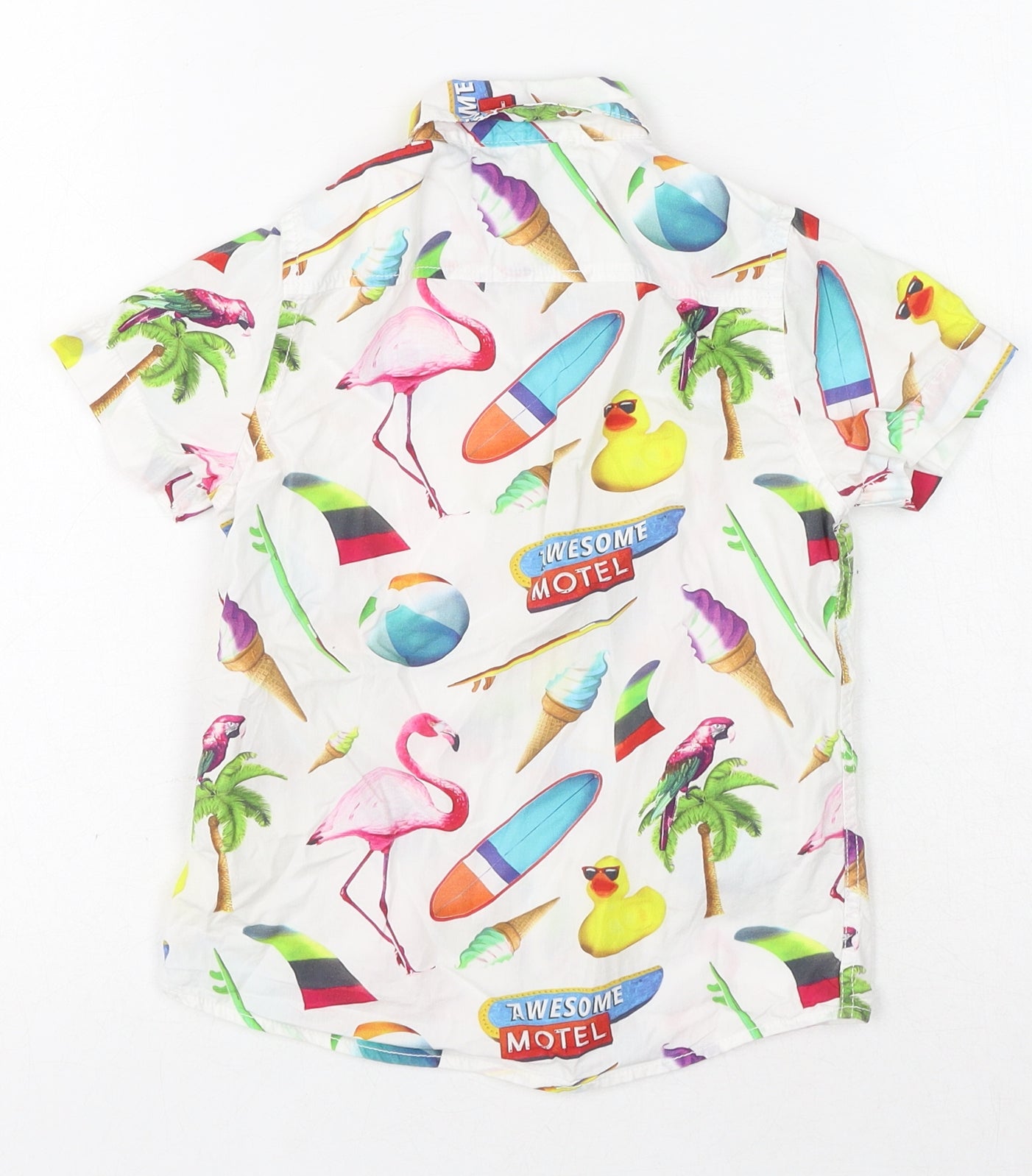 NEXT Boys Multicoloured Geometric Cotton Basic Button-Up Size 4 Years Collared Button - Flamingos, Surfboard, Ice Cream, Holiday