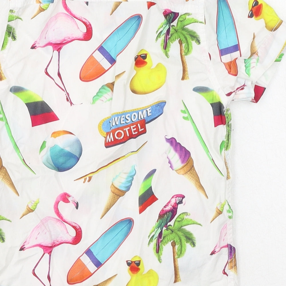 NEXT Boys Multicoloured Geometric Cotton Basic Button-Up Size 4 Years Collared Button - Flamingos, Surfboard, Ice Cream, Holiday