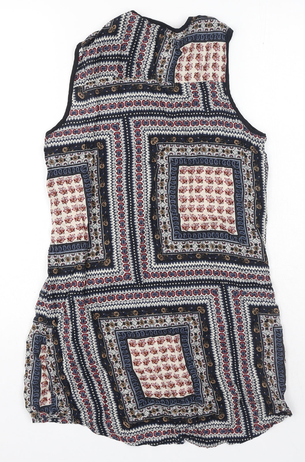 TU Womens Blue Geometric Modal Basic Tank Size 10 V-Neck