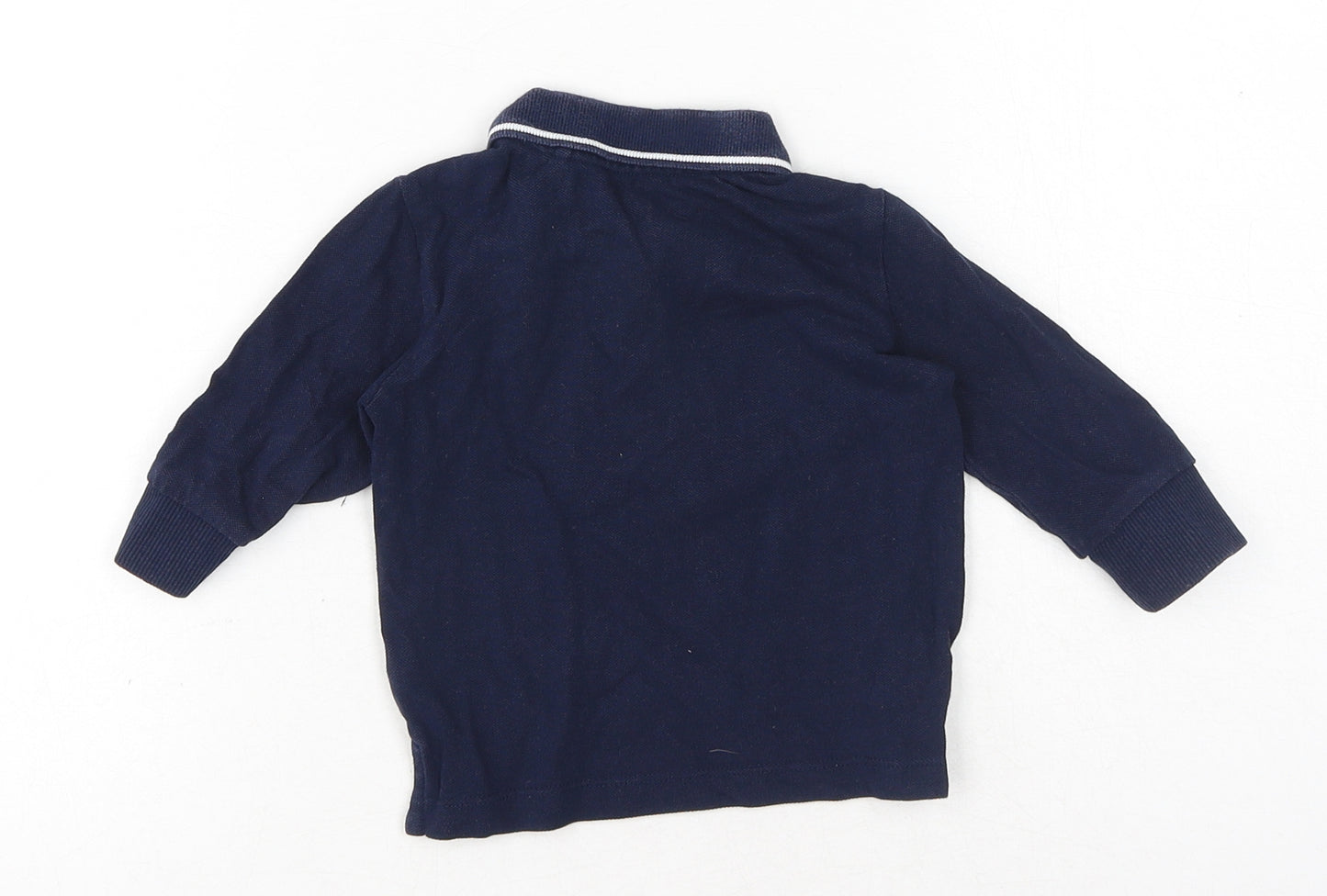 NEXT Baby Blue Cotton Basic Polo Size 6-9 Months Collared Button - Navy, Dinosaur Logo