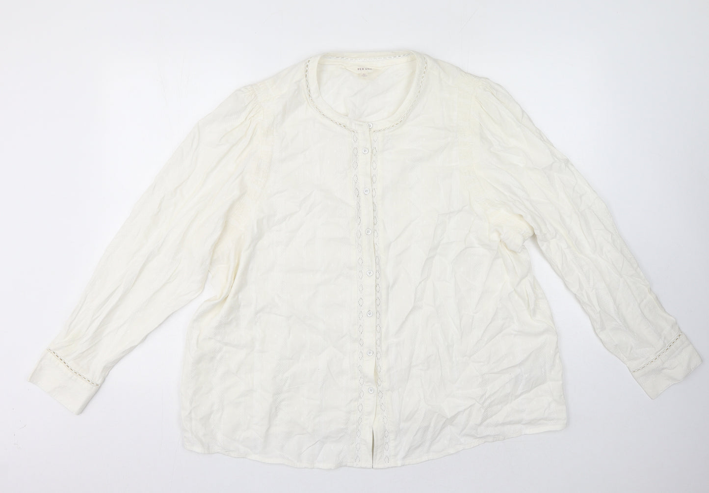 Per Una Womens Beige Cotton Basic Button-Up Size 22 Round Neck - Cream