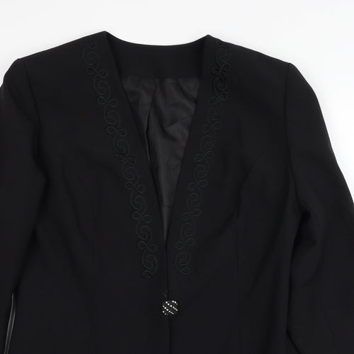 Fashion Extra Womens Black Polyester Jacket Blazer Size 14 - Embroidered, Shoulder Pads