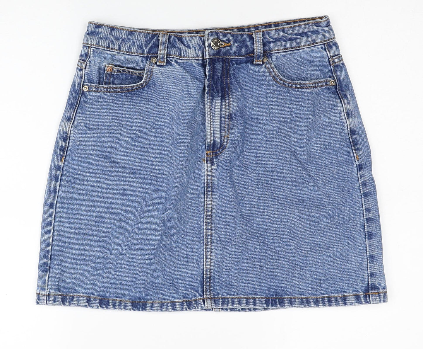 Primark Womens Blue Cotton Mini Skirt Size 10 Zip