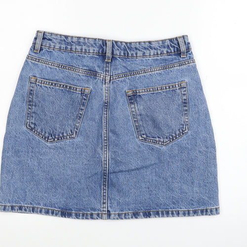 Primark Womens Blue Cotton Mini Skirt Size 10 Zip