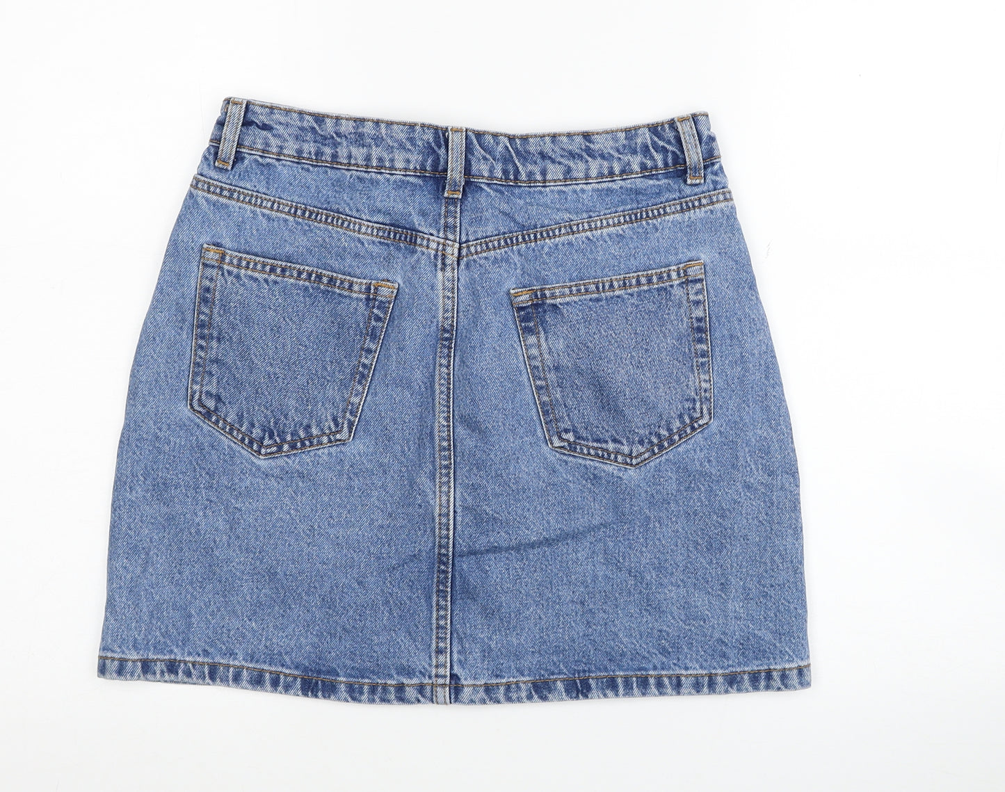 Primark Womens Blue Cotton Mini Skirt Size 10 Zip
