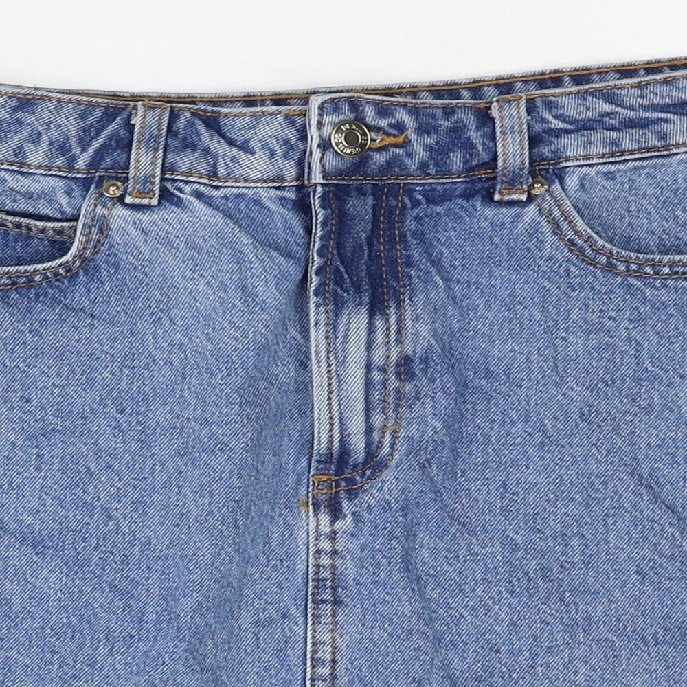 Primark Womens Blue Cotton Mini Skirt Size 10 Zip