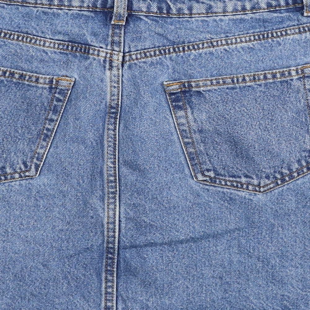 Primark Womens Blue Cotton Mini Skirt Size 10 Zip