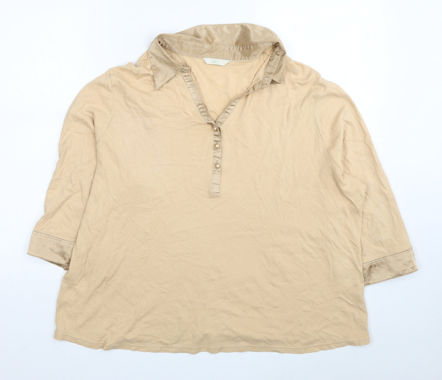Marks and Spencer Womens Beige Cotton Basic T-Shirt Size 24 Collared