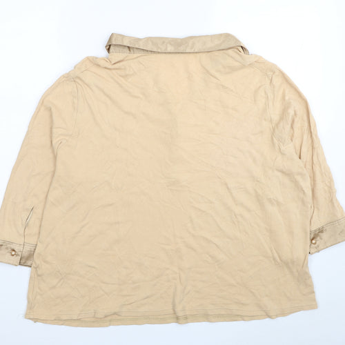 Marks and Spencer Womens Beige Cotton Basic T-Shirt Size 24 Collared