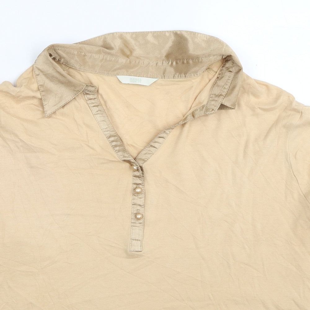 Marks and Spencer Womens Beige Cotton Basic T-Shirt Size 24 Collared